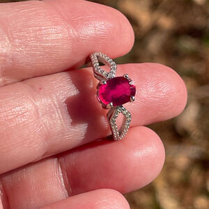 NWT Natural Ruby 8X6mm with CZ Accents in 925 Sterling Silver Size 7